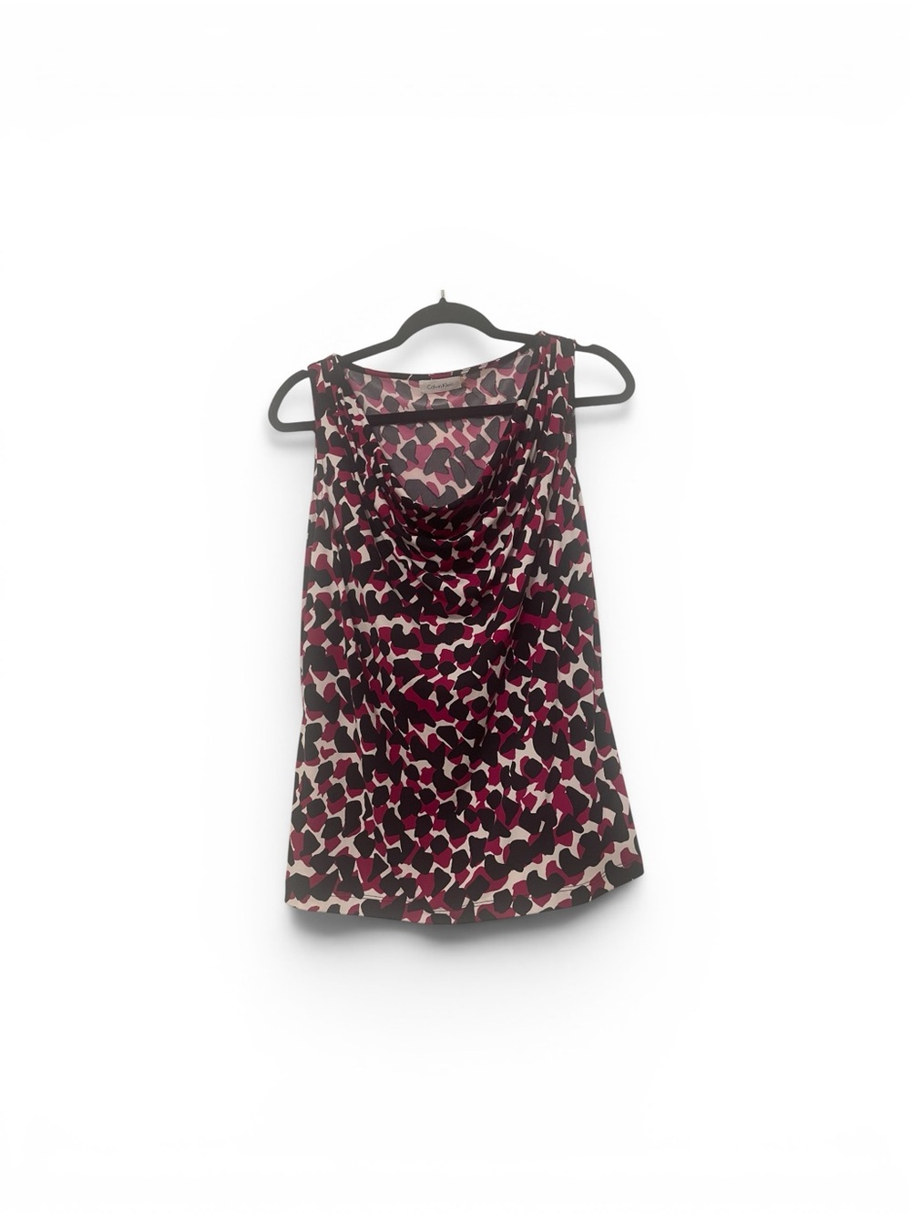Calvin Klein Draped Cowl Neck Camisole Magenta Black Cream Sleeveless Top